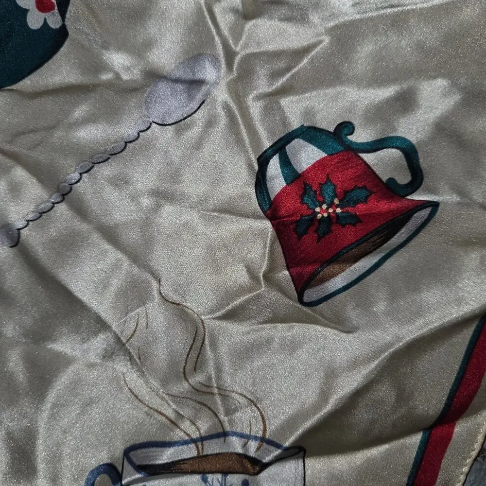 VintageTalbots 100% Silk Christmas Coffee Mug Scarf Square Read